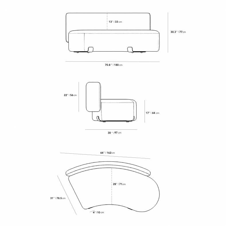 Dimensions for Tano Outdoor Right Corner