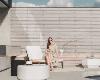 Francis Outdoor Lounger in palisades and black frame 