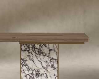 Augustus Desk - 63" - Walnut Veneer - Viola Marble Base 