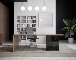 Gia Desk Scene featuring Management Chair- High Back- Hunter Desk Storage - Walnut