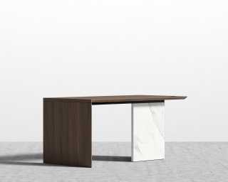 Gia Desk 63" - Walnut Top - White Calacatta Ceramic Base