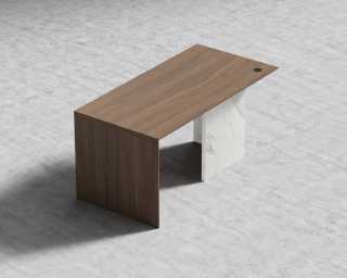 Gia Desk 63" - Walnut Top - White Calacatta Ceramic Base