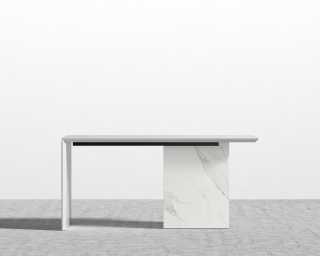 Gia Desk 63" - White Lacquer Top - White Calacatta Ceramic Base