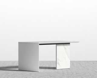 Gia Desk 63" - White Lacquer Top - White Calacatta Ceramic Base