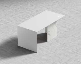 Gia Desk 63" - White Lacquer Top - White Calacatta Ceramic Base