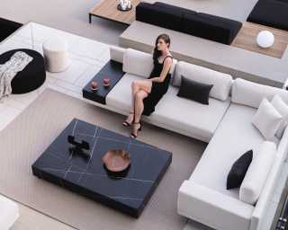 Outdoor Dresden Scene featuring Outdoor Liza Coffee Table in black ceramic
