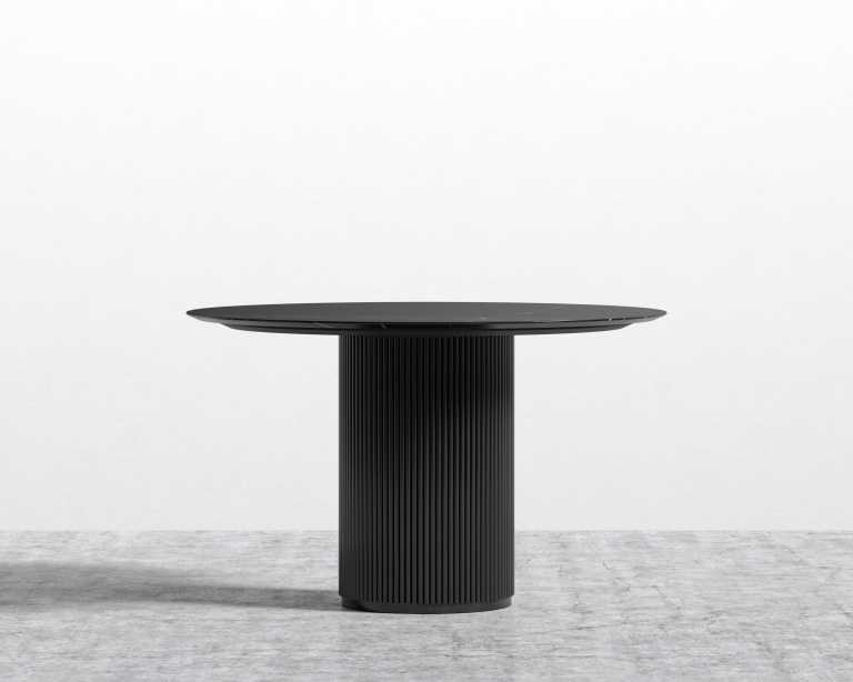 Athena Dining Table Round - 48in - Black Marble Black Oak Base Athena Dining Table Round - 48in - Black Marble Black Oak Base