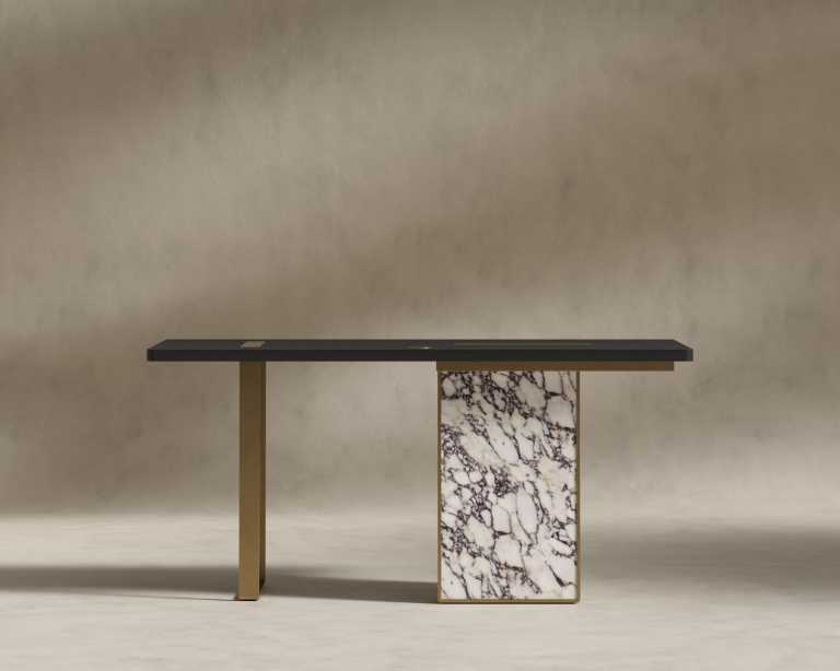 Augustus Desk - 63" - Black Oak - Viola Marble Base 