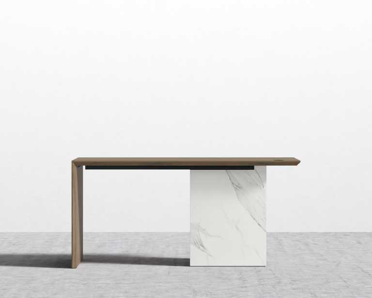 Gia Desk 63" - Walnut Top - White Calacatta Ceramic Base