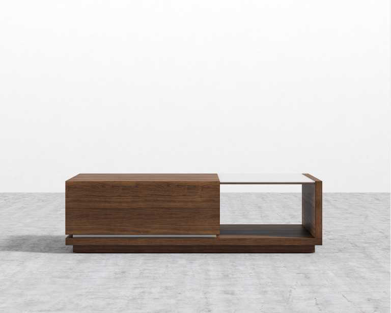Truman Coffee Table - Walnut Veneer - White Frosted Glass