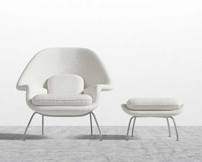 Womb Chair and Ottoman - Chatou Boucle - Pearl